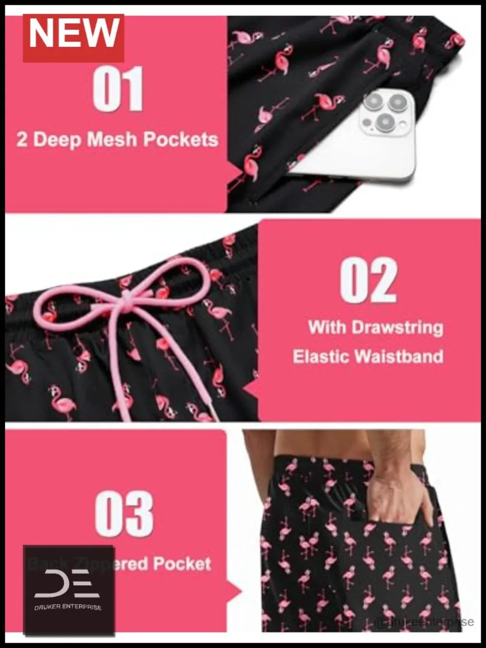 Mens Swim Trunks with Compression Liner Quick Dry 7 Inch Beach Short with